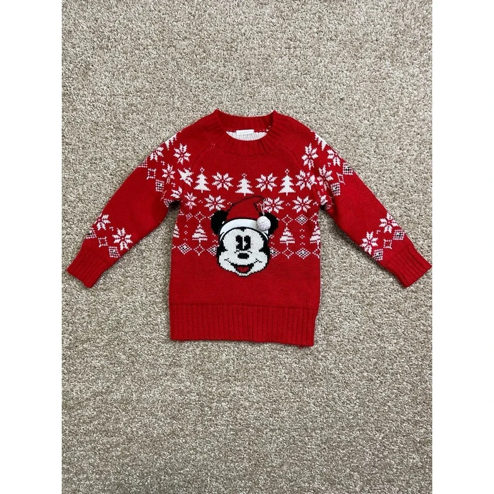Disney Mickey Mouse Red Christmas Sweater‎ Toddler 3T Unisex